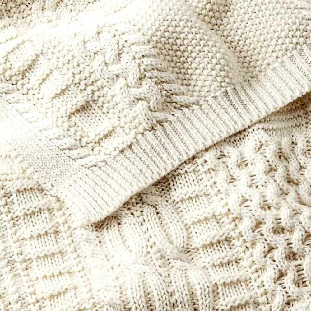 Ralph Lauren Bradbury Cable Knit Throw Blanket Chic Cream